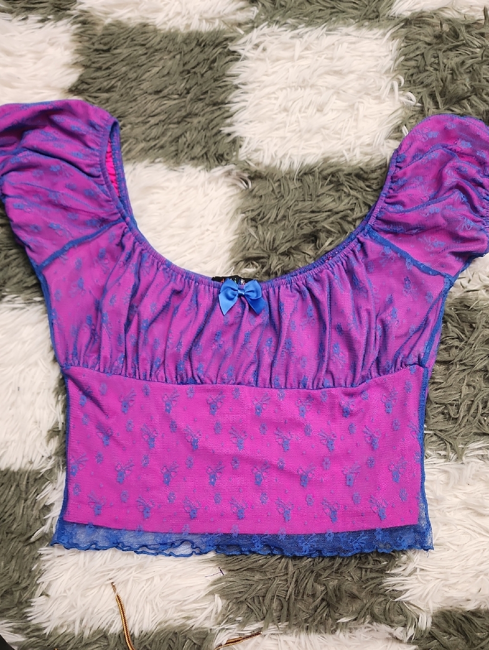 Delia's Dolls kill Lace Mesh Cap Sleeved Peasant Top
